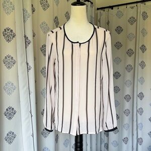 LOFT Black and Cream Striped Blouse